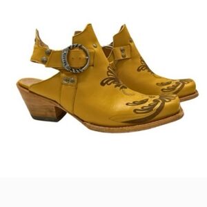 Fluevog Loretta ankle slingback cowboy boots.  Some damage on the front of boot.